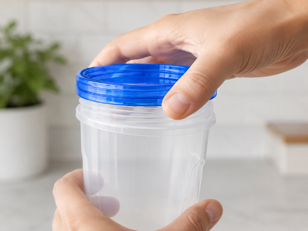  Close-up of a Tafura freezer container's twist-top lid being sealed